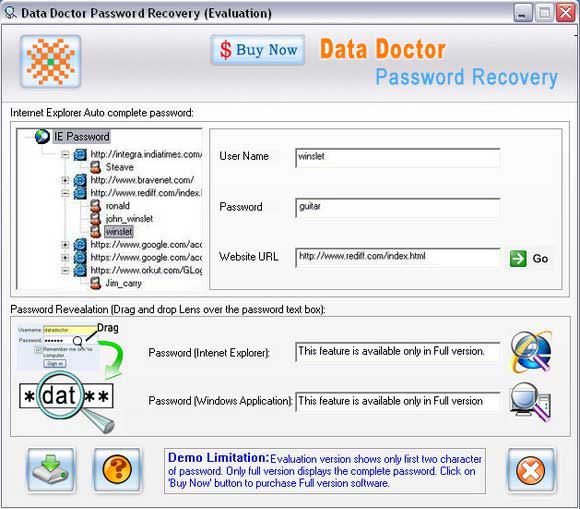 Screenshot of IE Password Recovery