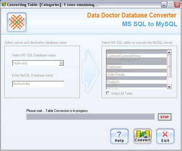 Screenshot of Transform MSSQL Database to MySQL