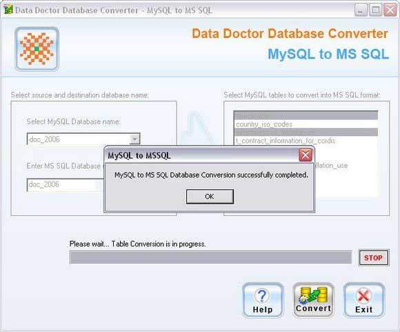 Screenshot of MySQL To MS SQL Conversion Program