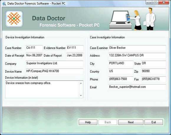 Pocket PC Forensics Program screen shot
